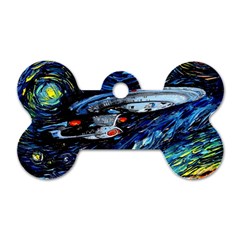 Spaceship Galaxy Parody Art Starry Night Dog Tag Bone (two Sides) by Sarkoni