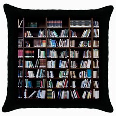 Book Collection In Brown Wooden Bookcases Books Bookshelf Library Throw Pillow Case (black) by Ravend