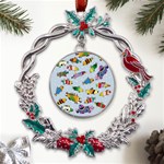 Fish Ocean Sea Water Diving Blue Metal X mas Wreath Holly leaf Ornament Front