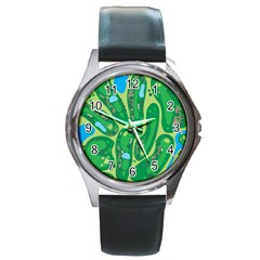 Golf Course Par Golf Course Green Round Metal Watch by Sarkoni