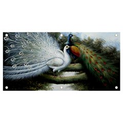 Canvas Oil Painting Two Peacock Banner And Sign 4  X 2  by Grandong