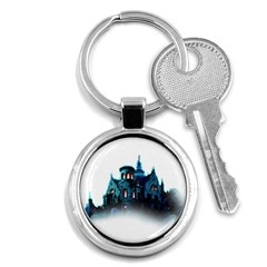 Blue Castle Halloween Horror Haunted House Key Chain (round) by Sarkoni