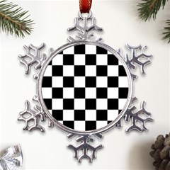 Black White Chess Board Metal Large Snowflake Ornament