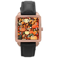 Thanksgiving Pattern Rose Gold Leather Watch  by Valentinaart