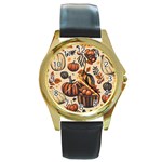 Thanksgiving pattern Round Gold Metal Watch Front