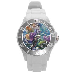 Abstract Blossoms  Round Plastic Sport Watch (l) by Internationalstore