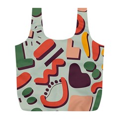 Shapes In Retro Colors On A Green Background Full Print Recycle Bag (l) by LalyLauraFLM