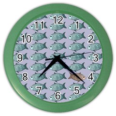 Fishes Pattern Background Theme Color Wall Clock by Pakjumat