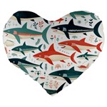 Fish Shark Animal Pattern Large 19  Premium Heart Shape Cushions Back