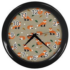 Fox Pattern Texture Wall Clock (black) by Pakjumat