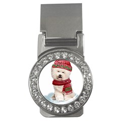 White Bichon Frise Santa Xmas T- Shirt Red Winter Hat Scarf Christmas Cap White Bichon Frise  Santa Money Clips (cz)  by ZUXUMI