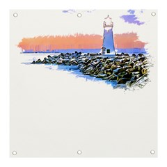 Breakwater Santa Cruz T- Shirt Lighthouse Breakwater Santa Cruz U S A Voyage Art Digital Painting Wa Banner And Sign 3  X 3  by JamesGoode