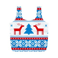 Red And Green Christmas Tree Winter Pattern Pixel Elk Buckle Holidays Full Print Recycle Bag (m) by Sarkoni