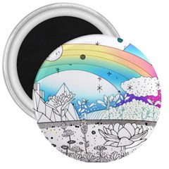 Rainbow Fun Cute Minimal Doodle Drawing 3  Magnets by uniart180623