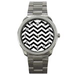 Black And White Chevron Sport Metal Watch Front