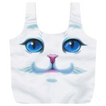 Cute White Cat Blue Eyes Face Full Print Recycle Bag (XXXL) Back