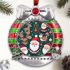 Christmas Santa Claus Metal X mas Ribbon With Red Crystal Round Ornament by Vaneshop