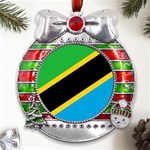 Flag Of Tanzania Metal X Mas Ribbon With Red Crystal Round Ornament Front