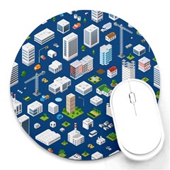 Isometric-seamless-pattern-megapolis Round Mousepad by Amaryn4rt