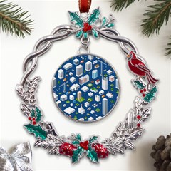 Isometric-seamless-pattern-megapolis Metal X mas Wreath Holly Leaf Ornament by Amaryn4rt