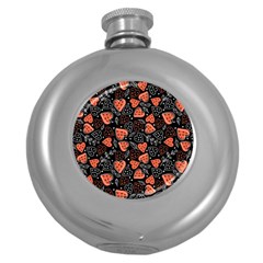 Seamless-vector-pattern-with-watermelons-hearts-mint Round Hip Flask (5 Oz) by Amaryn4rt