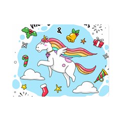 Merry Christmas Xmas Doodle Sketch Cartoon Unicorn Premium Plush Fleece Blanket (mini) by Pakjumat