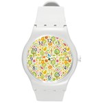 Nature Doodle Art Trees Birds Owl Children Pattern Multi Colored Round Plastic Sport Watch (M) Front