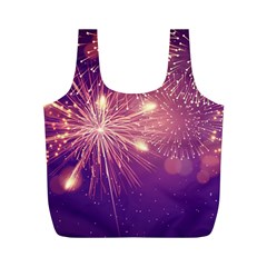 Fireworks On A Purple With Fireworks New Year Christmas Pattern Full Print Recycle Bag (m) by Sarkoni