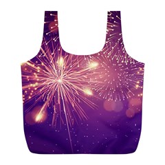 Fireworks On A Purple With Fireworks New Year Christmas Pattern Full Print Recycle Bag (l) by Sarkoni