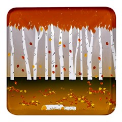 Birch Trees Fall Autumn Leaves Square Glass Fridge Magnet (4 Pack) by Sarkoni