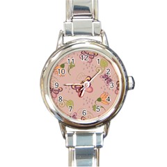 Butterfly Background Pattern Texture Round Italian Charm Watch by Ravend