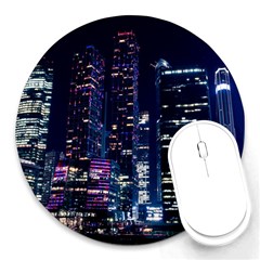 Black Building Lighted Under Clear Sky Round Mousepad by Modalart