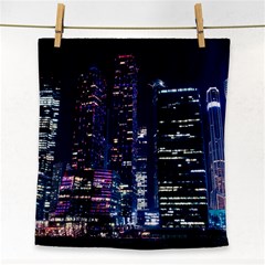 Black Building Lighted Under Clear Sky Face Towel by Modalart