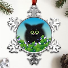 Kitten Black Furry Illustration Metal Small Snowflake Ornament