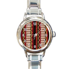 Textile Pattern Abstract Fabric Round Italian Charm Watch by Modalart