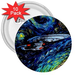 Star Ship Parody Art Starry Night 3  Buttons (10 Pack)  by Modalart