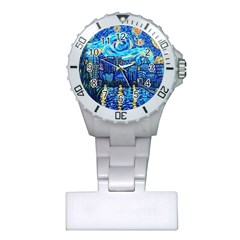 Starry Night Van Gogh Painting Art City Scape Plastic Nurses Watch by Modalart