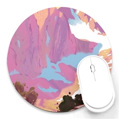 Pink Mountains Grand Canyon Psychedelic Mountain Round Mousepad by Modalart