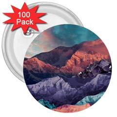 Adventure Psychedelic Mountain 3  Buttons (100 Pack)  by Modalart