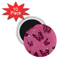 Pink Glitter Butterfly 1 75  Magnets (10 Pack)  by Modalart