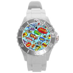 Comic Bubbles Seamless Pattern Round Plastic Sport Watch (l) by Bedest