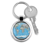 Blue White And Green World Map National Geographic Key Chain (Round) Front