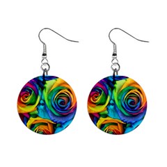 Colorful Roses Bouquet Rainbow Mini Button Earrings