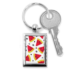 Cute Smiling Watermelon Seamless Pattern White Background Key Chain (rectangle) by Pakjumat