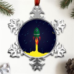 Rocket Halftone Astrology Astronaut Metal Small Snowflake Ornament by Sarkoni