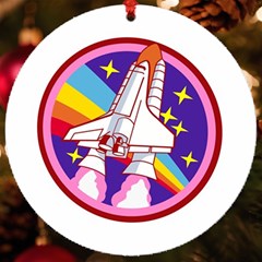 Badge Patch Pink Rainbow Rocket Uv Print Acrylic Ornament Round by Sarkoni