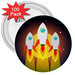 Rocket Take Off Missiles Cosmos 3  Buttons (100 Pack)  by Sarkoni