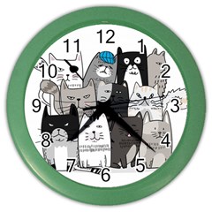 Cute Cat Hand Drawn Cartoon Style Color Wall Clock by Grandong