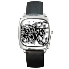 Hip Hop Music Drawing Art Graffiti Square Metal Watch by Sarkoni