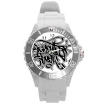 Hip Hop Music Drawing Art Graffiti Round Plastic Sport Watch (L) Front